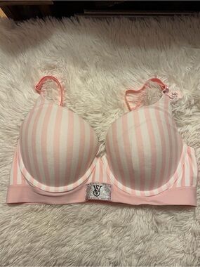 Victoria's Secret Pink and White Striped Longline Push-Up Bra
